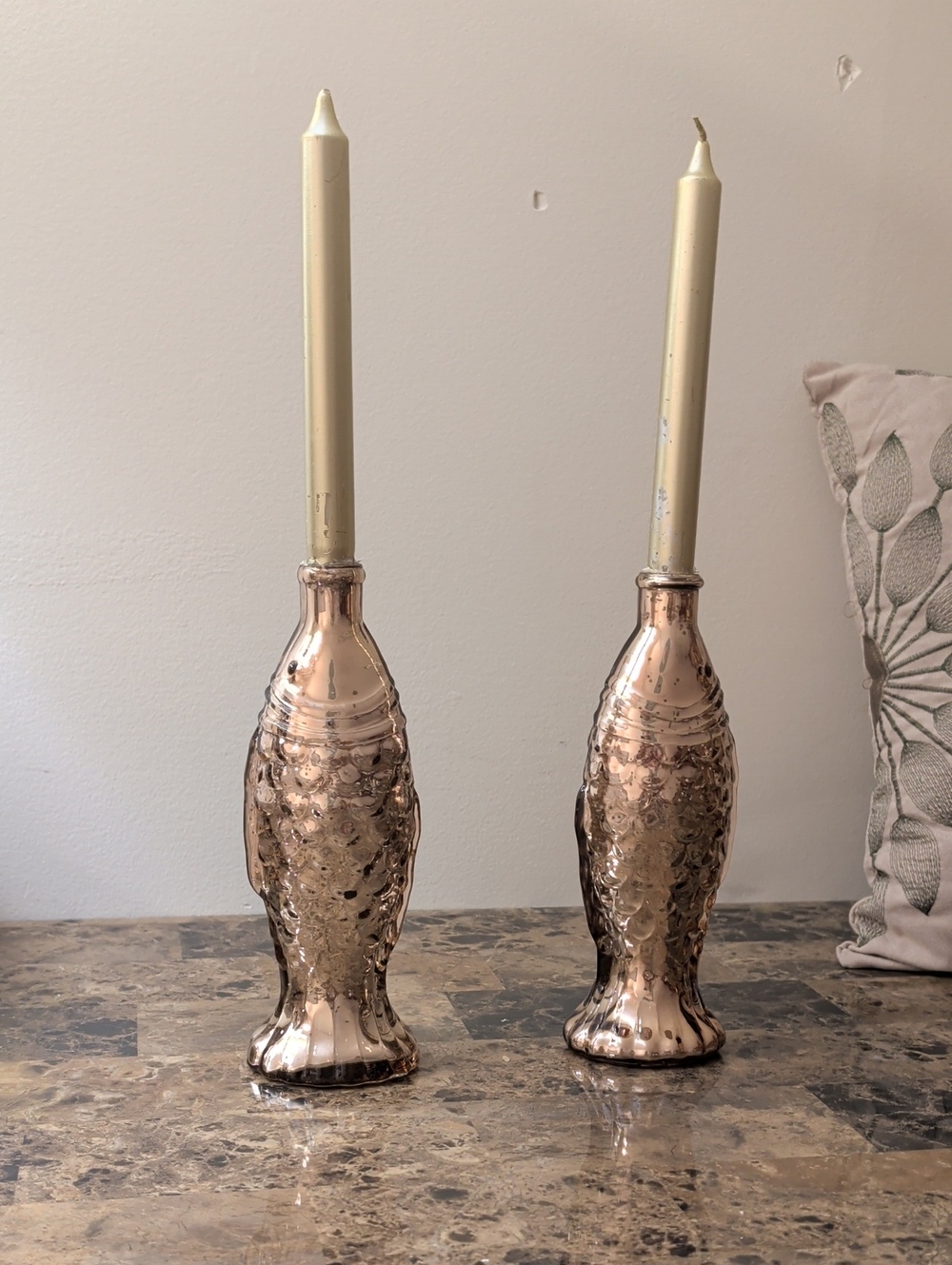 Decorative Rose Gold Fish Taper Candle Holders - Set of 2